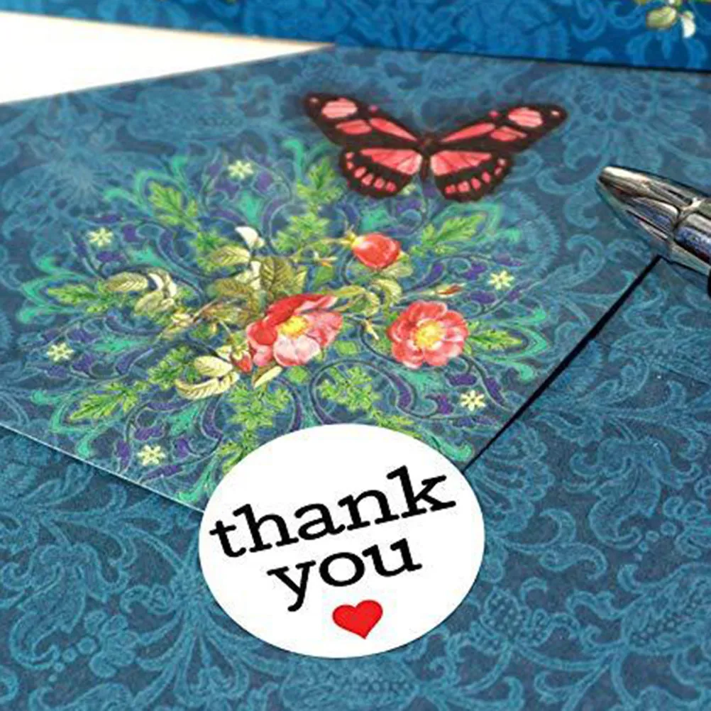 

500Pcs Heart Shape Self-Adhesive Thank You Stickers Roll for Candy Bags Biscuit Packaging Gift Wrapping Balloons Cards Notebook