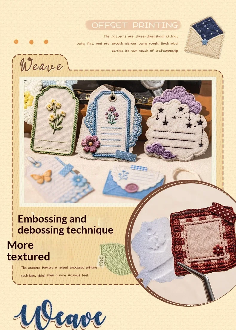 JIANWU Vintage Weave Label Relief Landscape Material Collage Scrapbooking Sticker Creative DIY Journal Stationery