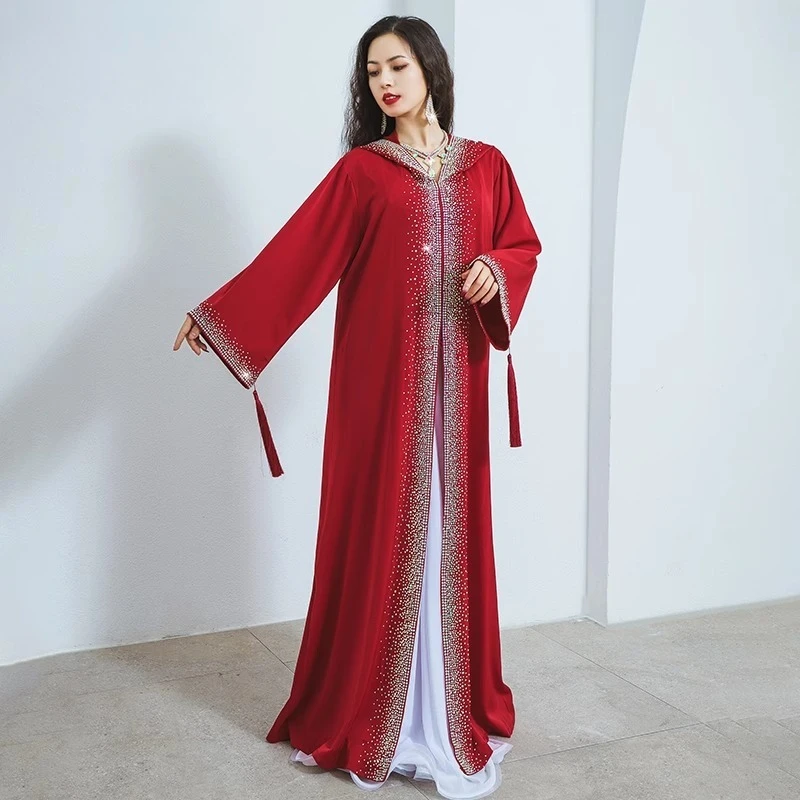 Customized New Belly Dance Costume Performance Waiting Dress Competition Preparation Windproof Warm Coat Waiting Cloak Robe Blue