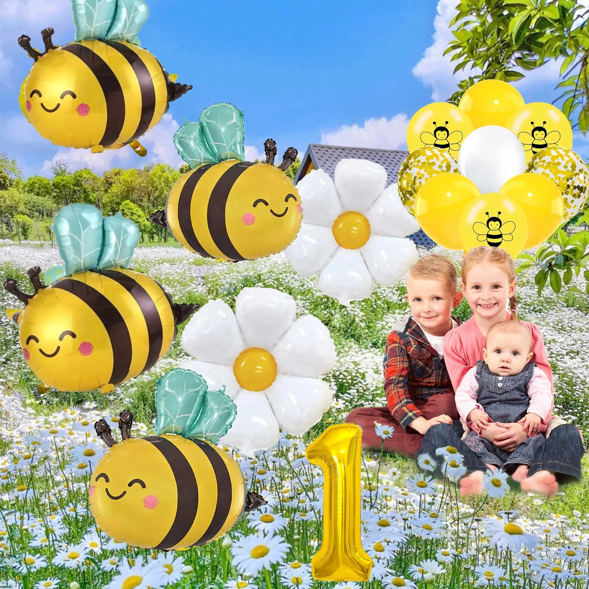 1 Set Cute Bee 32 Inches 1-9 Gold Digital Foil Balloon Garland Set Children's Toys Birthday Baby Baptism Wedding Party Decoratio