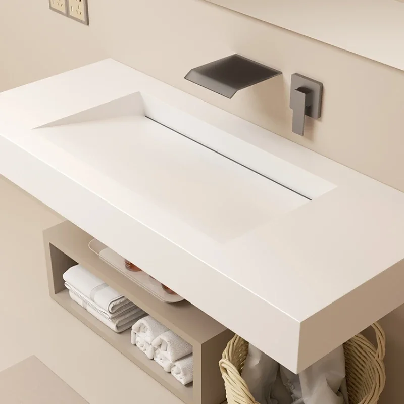 

Rock slab integrated basin countertop wash table face wash basin cut corners beveled edge hanging wall