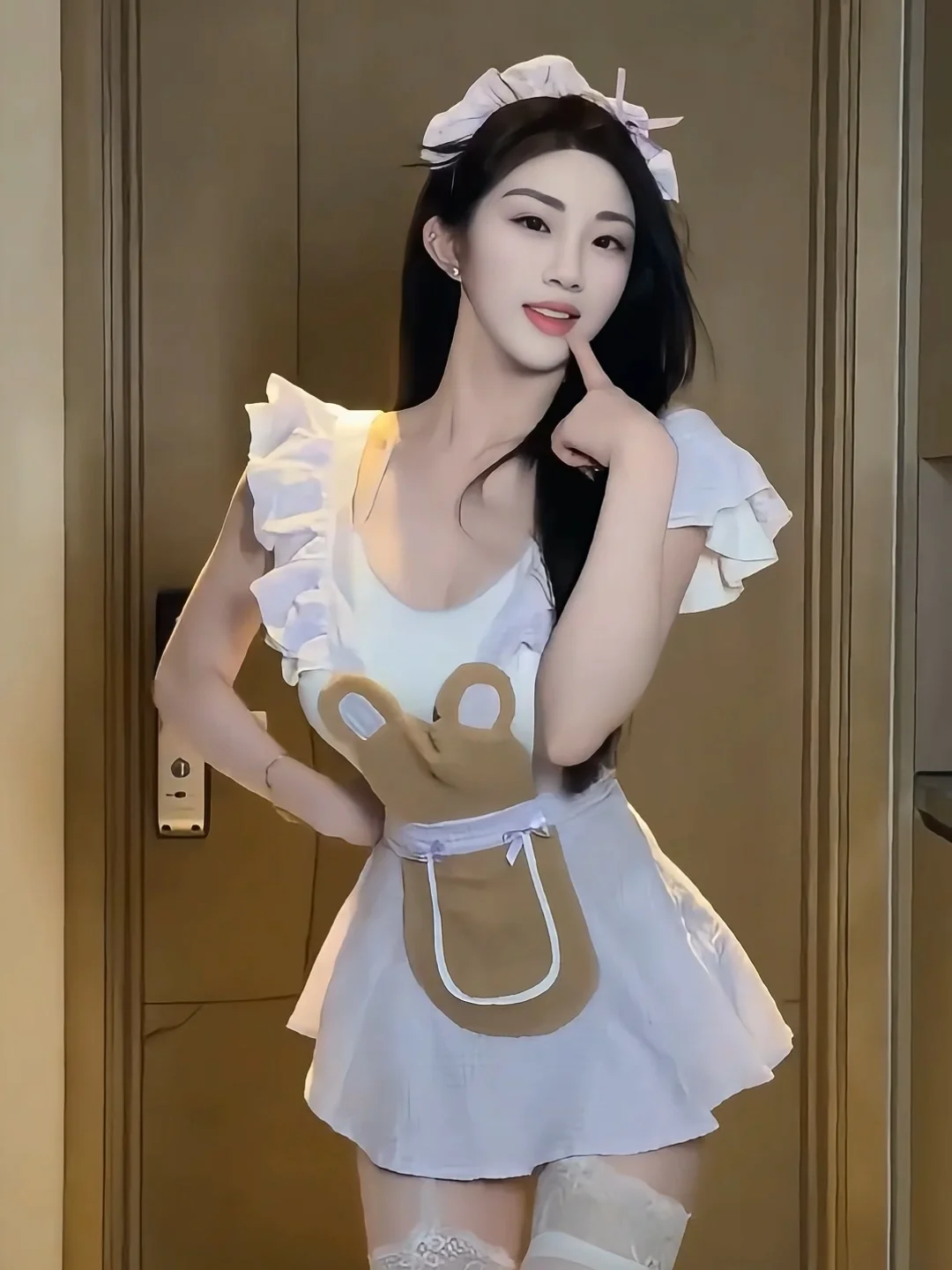 

Сексуальный комплект Bear Maid orm Pure Desire Sle, летний комбинезон с принтом в клетку, фартук, комплект из двух предметов, V-Ne Svel, облегающий крой