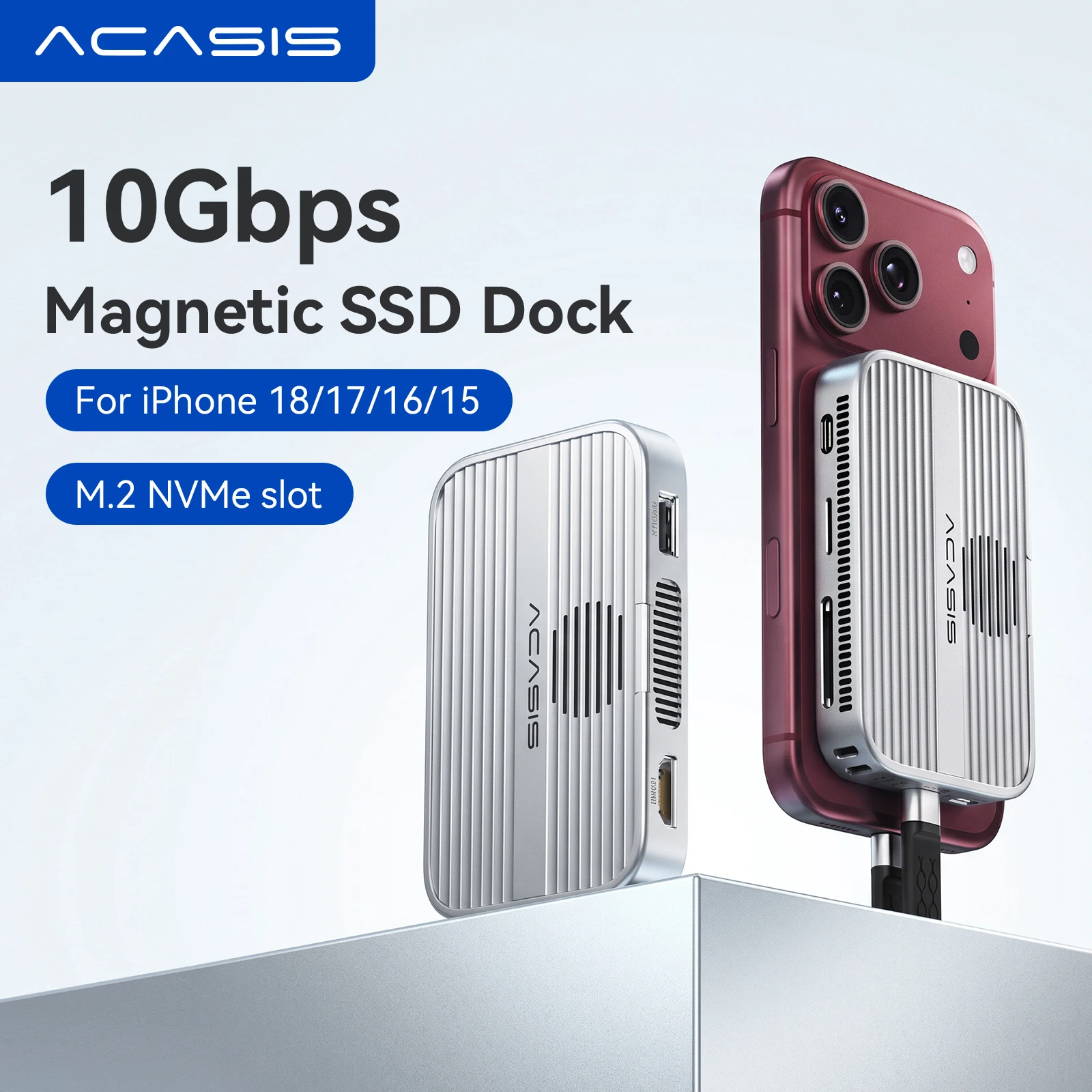Acasis 10Gbps M.2 NVMe SSD Enclosure USB-C Docking Station PD100W 4K HDMI SD/TF Card Reader Tool-Free for iPhone17/Mac/Windows