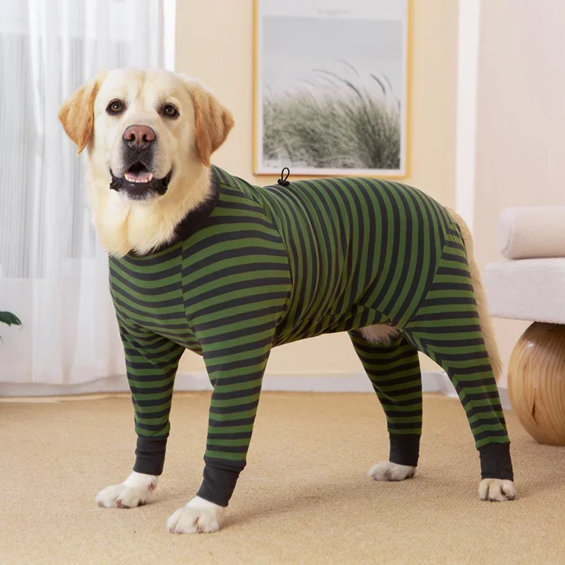 Large Dog Pajamas Stretch Stripe Dog Onesie Lightweight Clothing Anti Licking Recovery Dog Clothes for Golden Retriever Husky