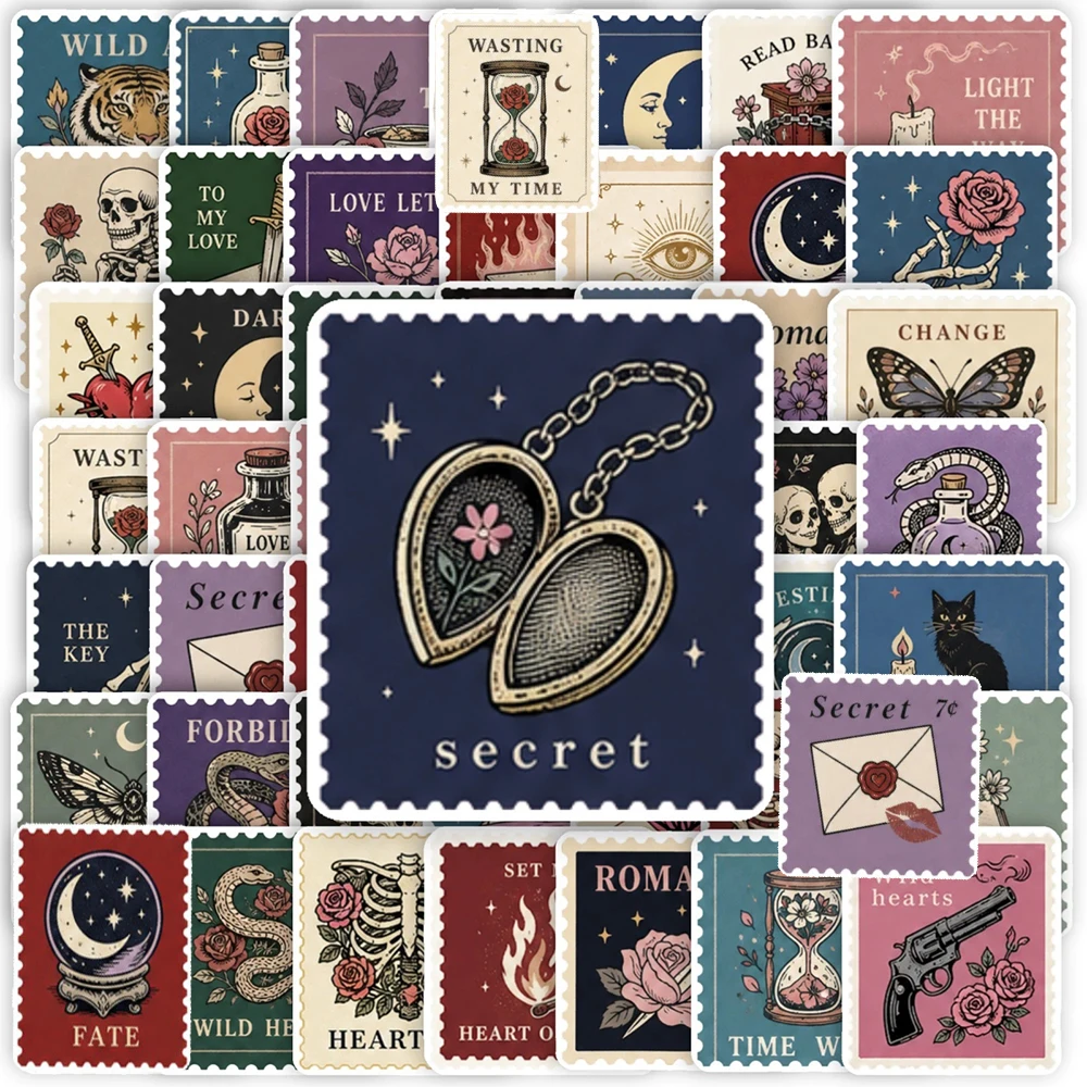 10/30/50pcs Vintage Dark Flowers Skull Stamp Stickers Cool Gothic Graffiti Sticker Laptop Luggage Helmet Decoration Sticker Pack