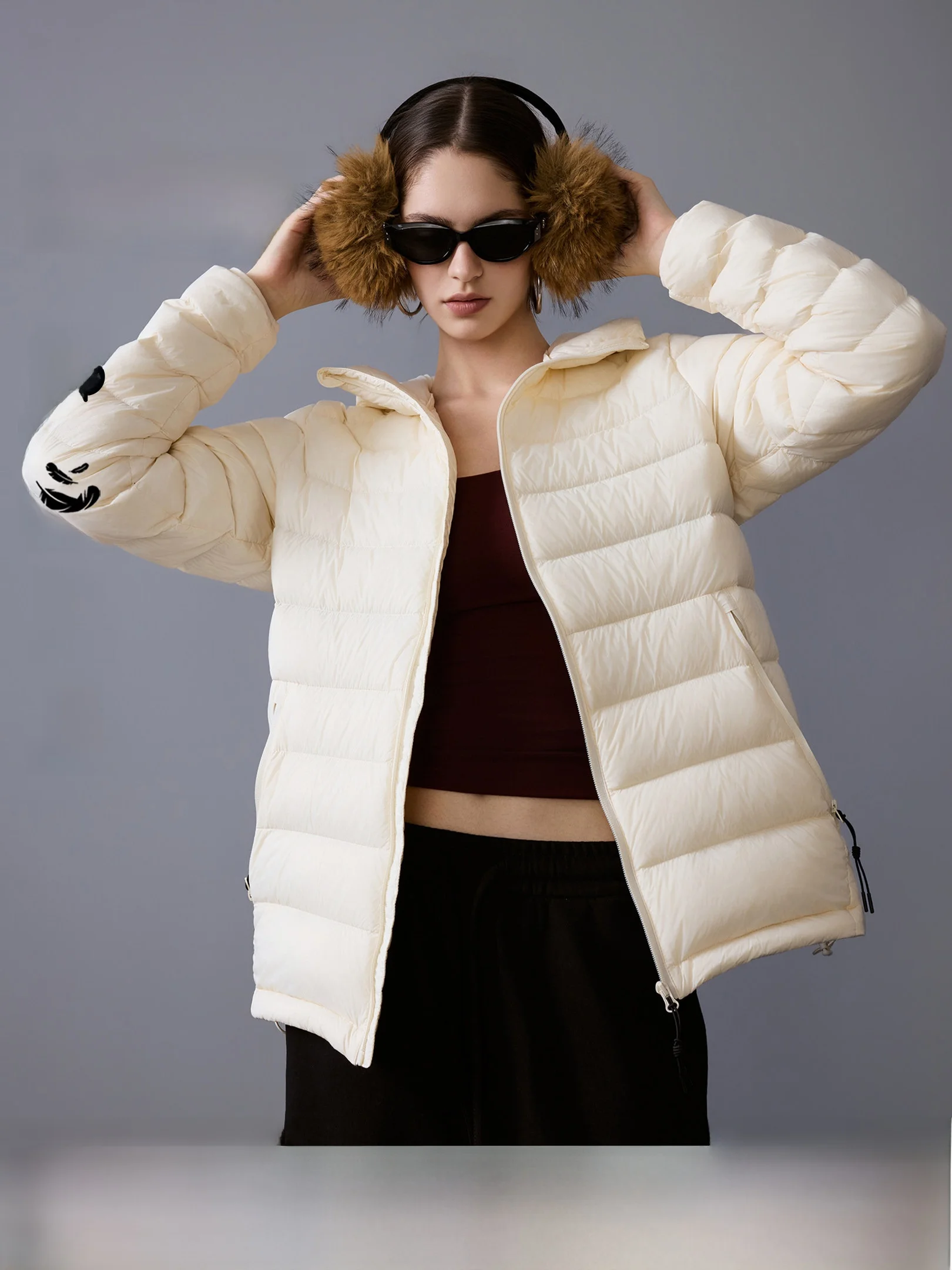 Ich Mode American Retro 90% down Jacket Women's Lightweight Hooded Duck down Coat Spring Autumn Winter Cold Weather Coat