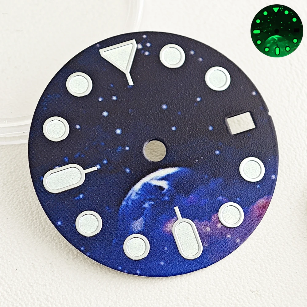NH35 28.5mm Starry Sky Moon Watch Dial Green Luminous Fit NH35 NH36 Movement Space Star Theme Watch Faces DIY Modification Parts