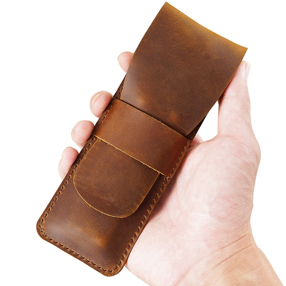 Retro prawdziwej skóry etui na długopis z uchwytem torba z organizerem przenośny piórnik ze skóry bydlęcej artykuły podróżne