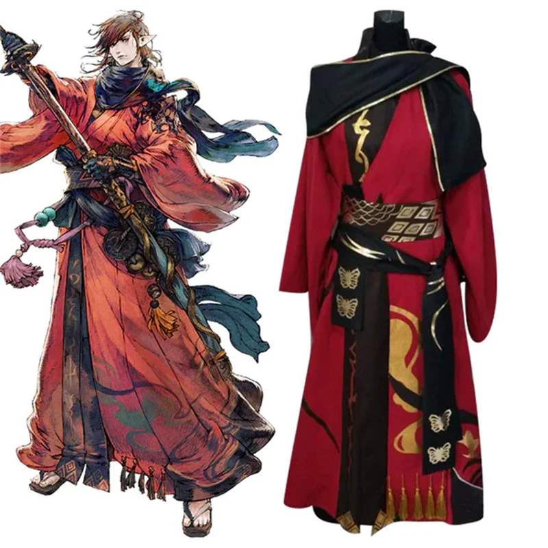 FF XIV FF14 Samurai Cosplay Costume Men Battle Knight Uniform Full Set Halloween Carnival Party Outfits