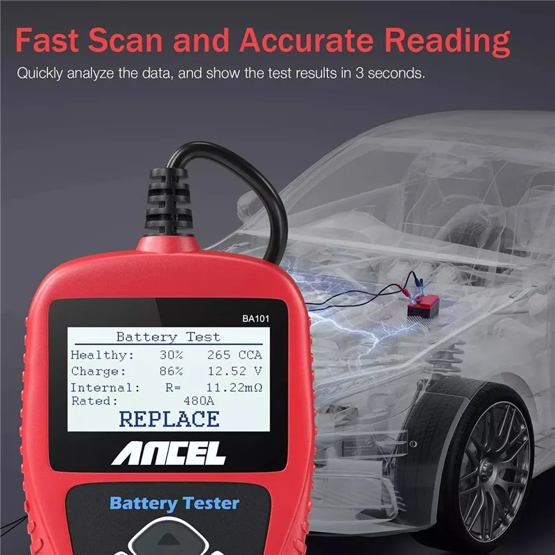 ANCEL BA101 12V Car Battery Tester Digital Analyzer 100 to 2000CCA for Car Motorcycle Automotive Cranking Charging System Test