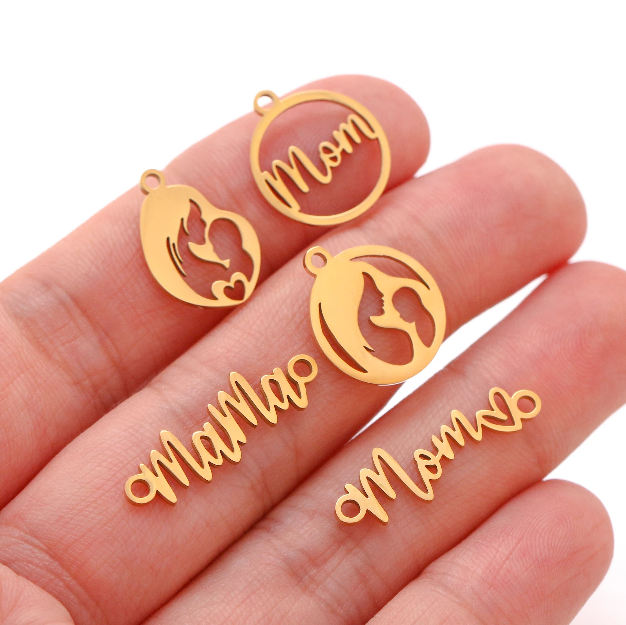 5Pcs Love Heart Mama/Boys/Girls Baby&Mother Charms Stainless Steel Jewelry Connector Pendants Fit DIY Handmade Necklace Earrings