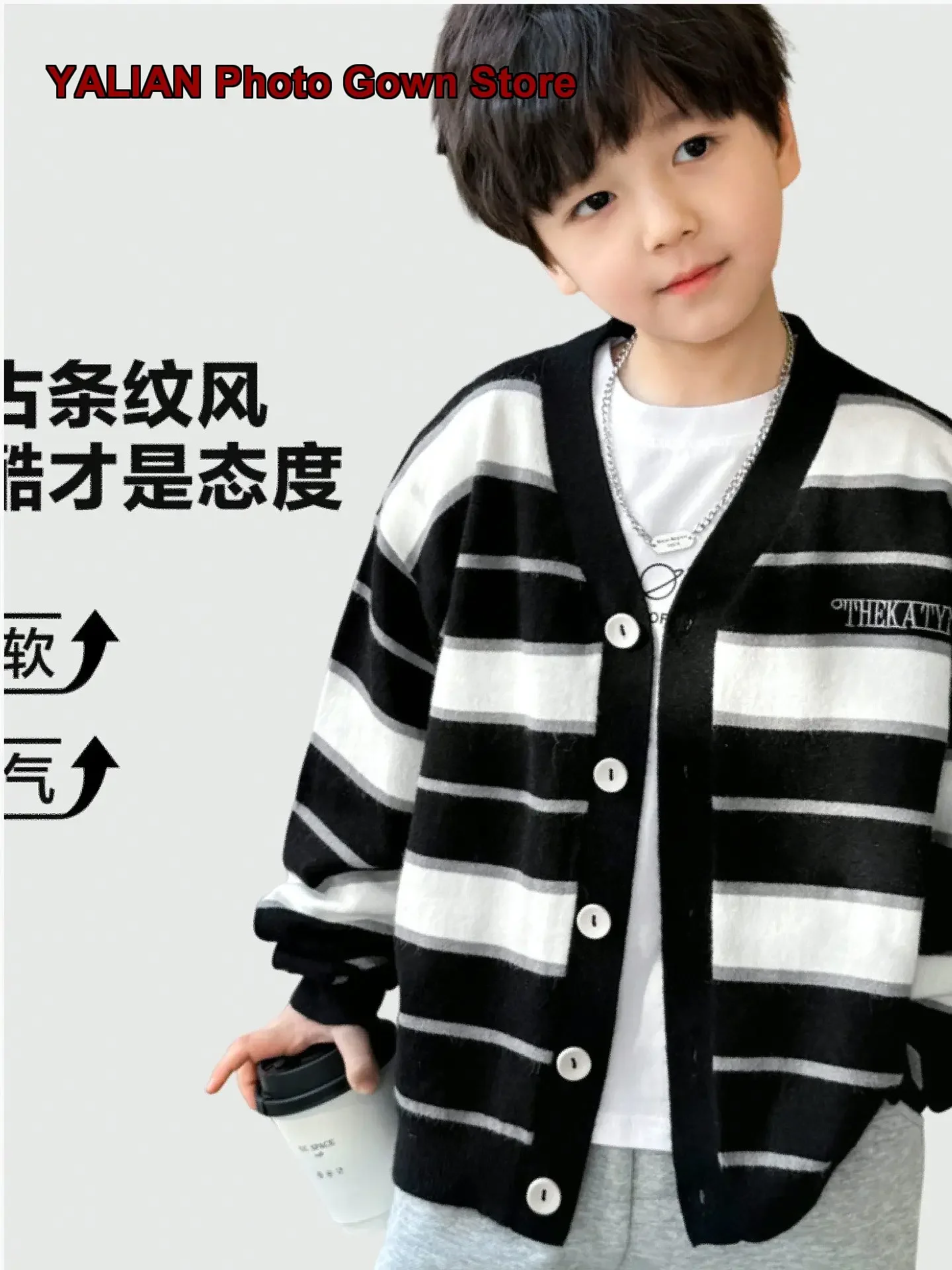 Boys Knit Cardigan Kids Autumn Winter Striped Knit Top