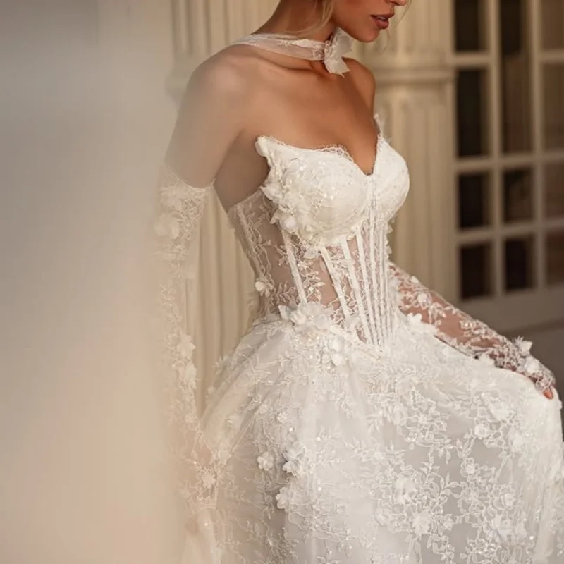

Customized Simple satin style ivory white V-neck Spaghetti Appliques Wedding Dresses of A-line 3D flower Bridal Gowns Made