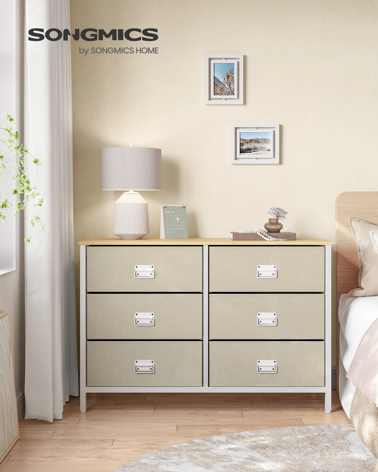 

SONGMICS Dresser for Bedroom, Storage Organizer Unit with 6 Fabric Drawers, Chest of Drawers, Steel Frame, for Living Room, Entr