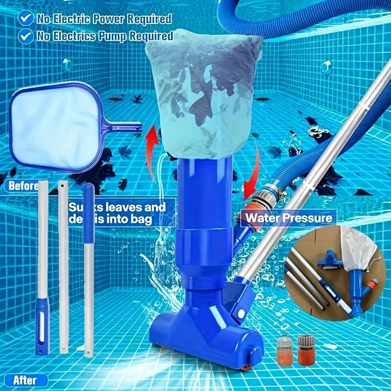 Aspirador mini jato para piscina azul com saco de escova, portátil, limpador subaquático