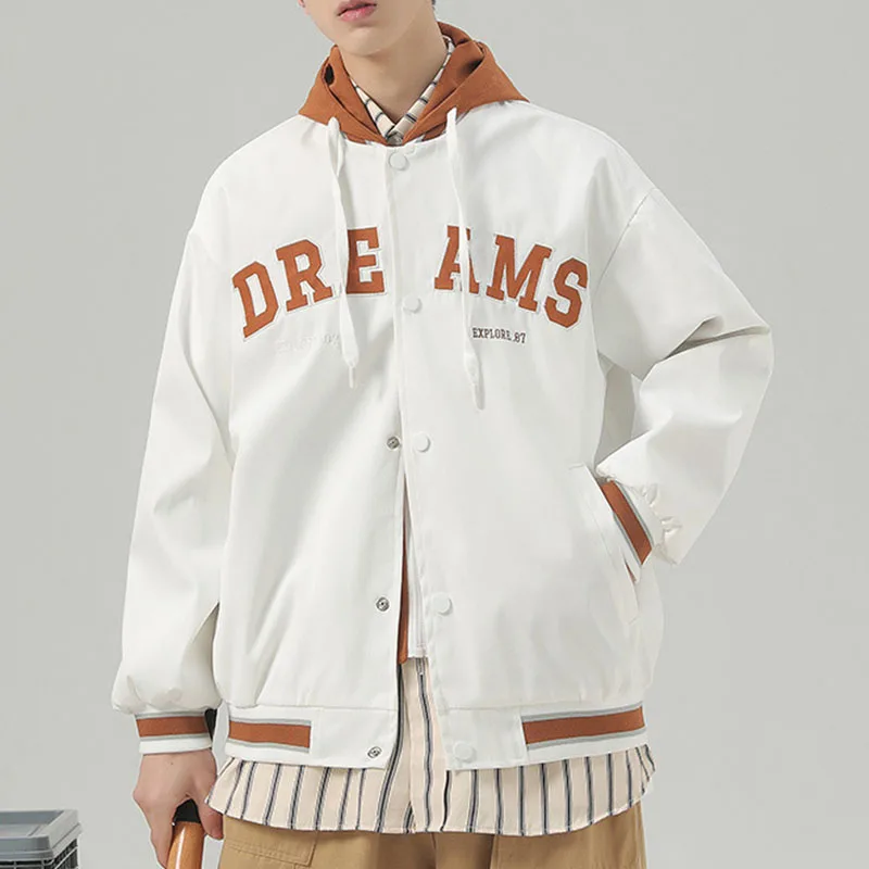 Moletons masculinos com carta bordada, streetwear com zíper, jaquetas casuais, moletom solto, casacos de casal, primavera, outono