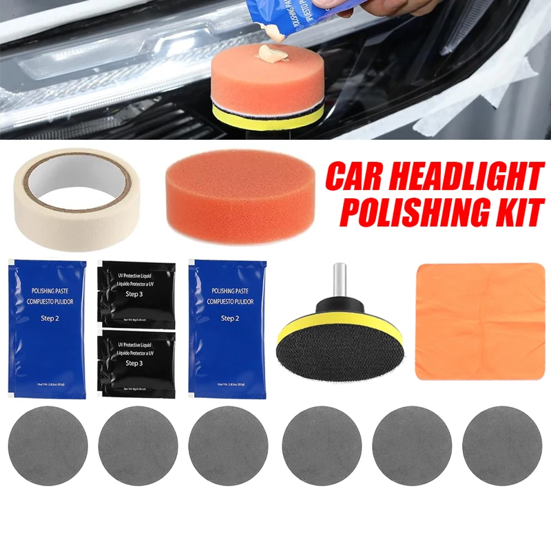 Car Headlight Restoration Kit Headlamp Lens Cleaning Restoration Polish Light Restorer Clean Sealer Kit Car Drill Adaptor