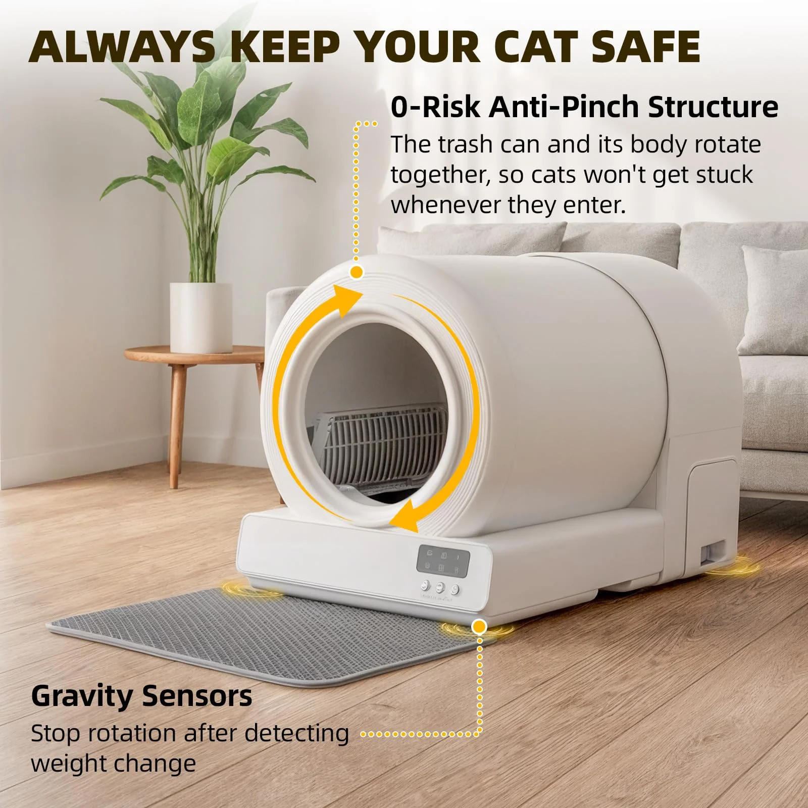 

Seamless Stainless Steel Self Cleaning Litter Box with Wi-Fi & App Control Automatic Cat Litter Box Multi Sensor Safety