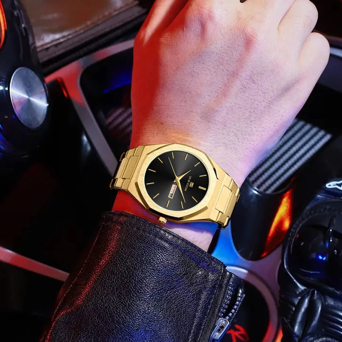 2025 جديد ساعة رجال الأعمال موضة مثمنة الفولاذ المقاوم للصدأ حزام مزدوج التقويم حركة الكوارتز العلامة التجارية الأعلى الرجال الساعات reloj