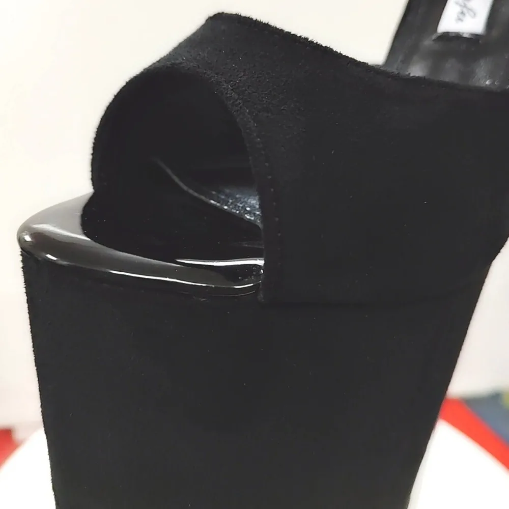 New Super High Thin Heels 30 Cm Steel Heels Large Size Women\'s Sandals Suede Black Buckle Sky-high Sexy Shoes platform sandals