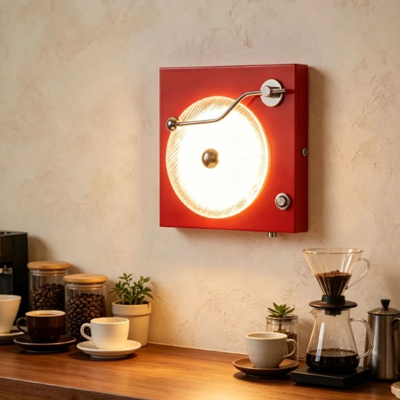 Creative Record Player Design Wall Light 3000K Red Metal Clear Glass For Indoor Bedroom Parlor  Sconce Art Decor Plug Adapter