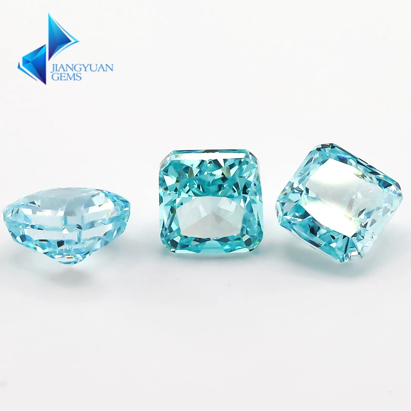 JIANGYUANGEMS 16#Paraiba Blue Square Octangle Radiant Crushed Ice Cut Cubic Zirconia Stone 5A 5x5mm Zircon Loose CZ Gemstone