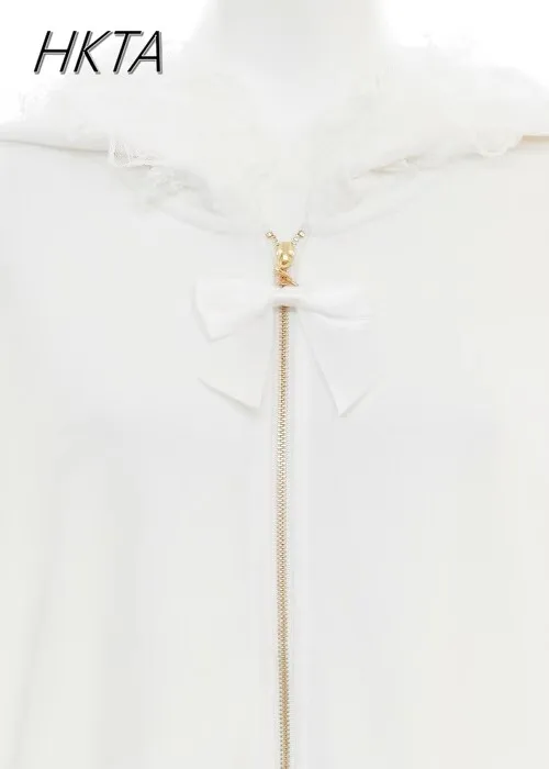 重工業甘いかわいいロリータ白トレーナーカーディガン女性ルーズカジュアルジップパーカーレースエッジ漫画プリントパーカージャケット