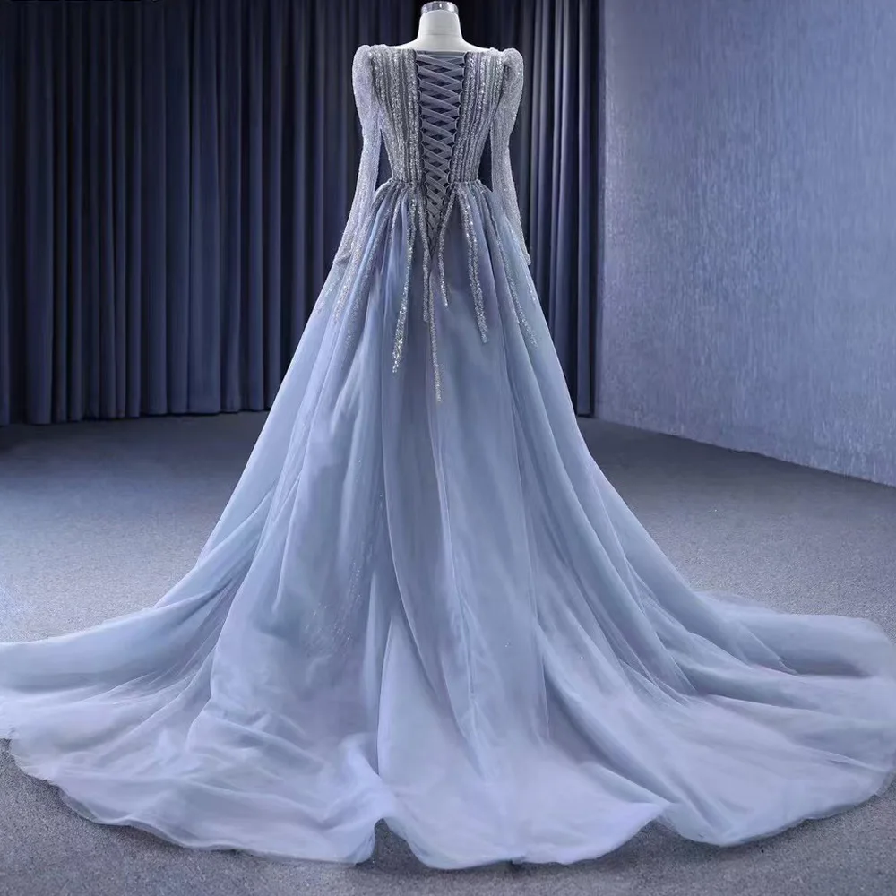 Robe de soirée à col en V, manches longues, dos lacé, paillettes, coupe fourreau, personnalisable avec traîne amovible pour femmes