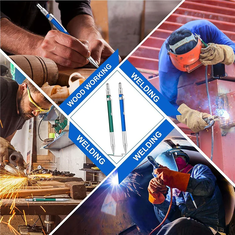 New 2 Pcs Welders Pencil with 48 PCS Round Refills Mechanical Pencils Metal Welding Marker for Tube Pipe Fitter Welder