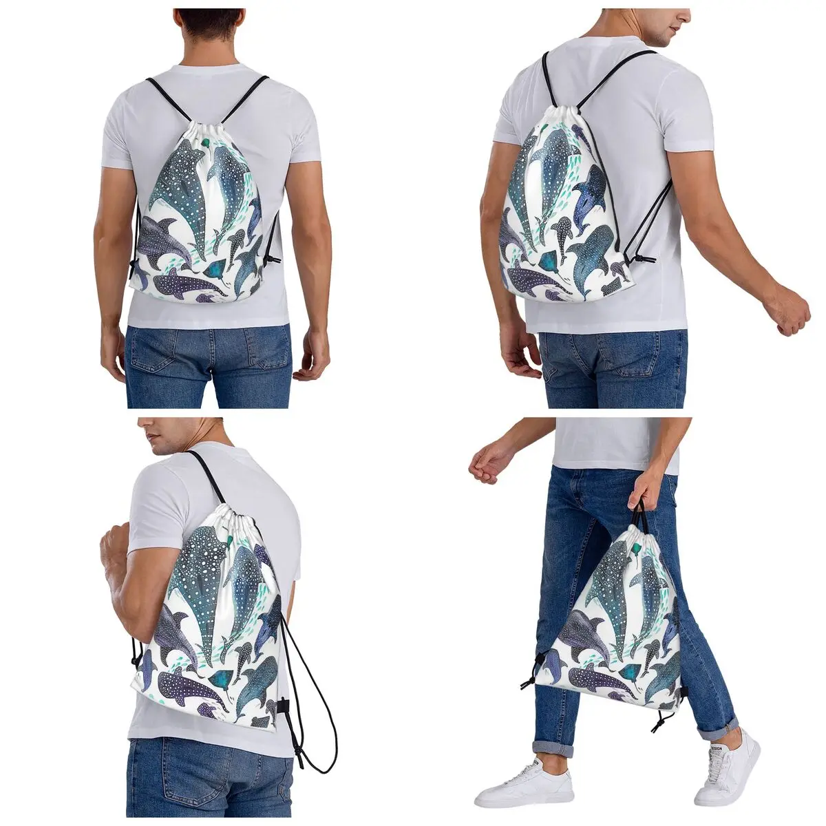 Whale Shark, Ray And Sea Creature Play Backpacks Casual Drawstring Bags Sports Bag Book Bags for Man Woman School