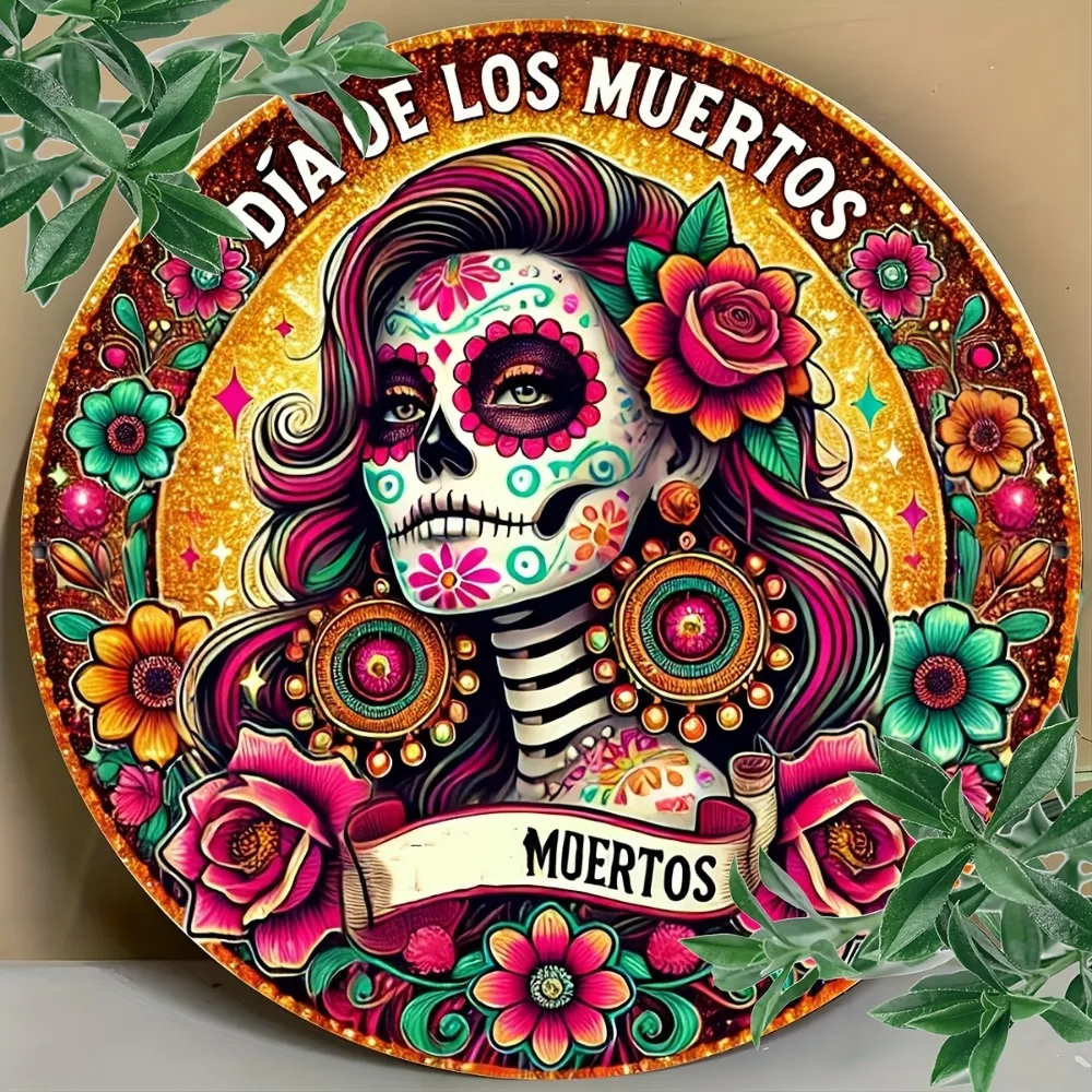 CIFBUY Retro Day Of The Dead Sugar Skull Floral Aluminum Wall Art Waterproof Wearproof Home Porch Yard Decor Gift
