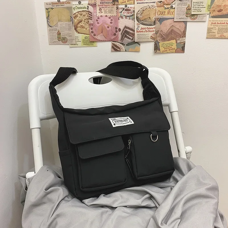 

Korean Ulzzang Messenger Bag Women New 2023 Nylon Bags Multipockets Crossbody Bags For Women School Book Shoulder Bag Girls Sac