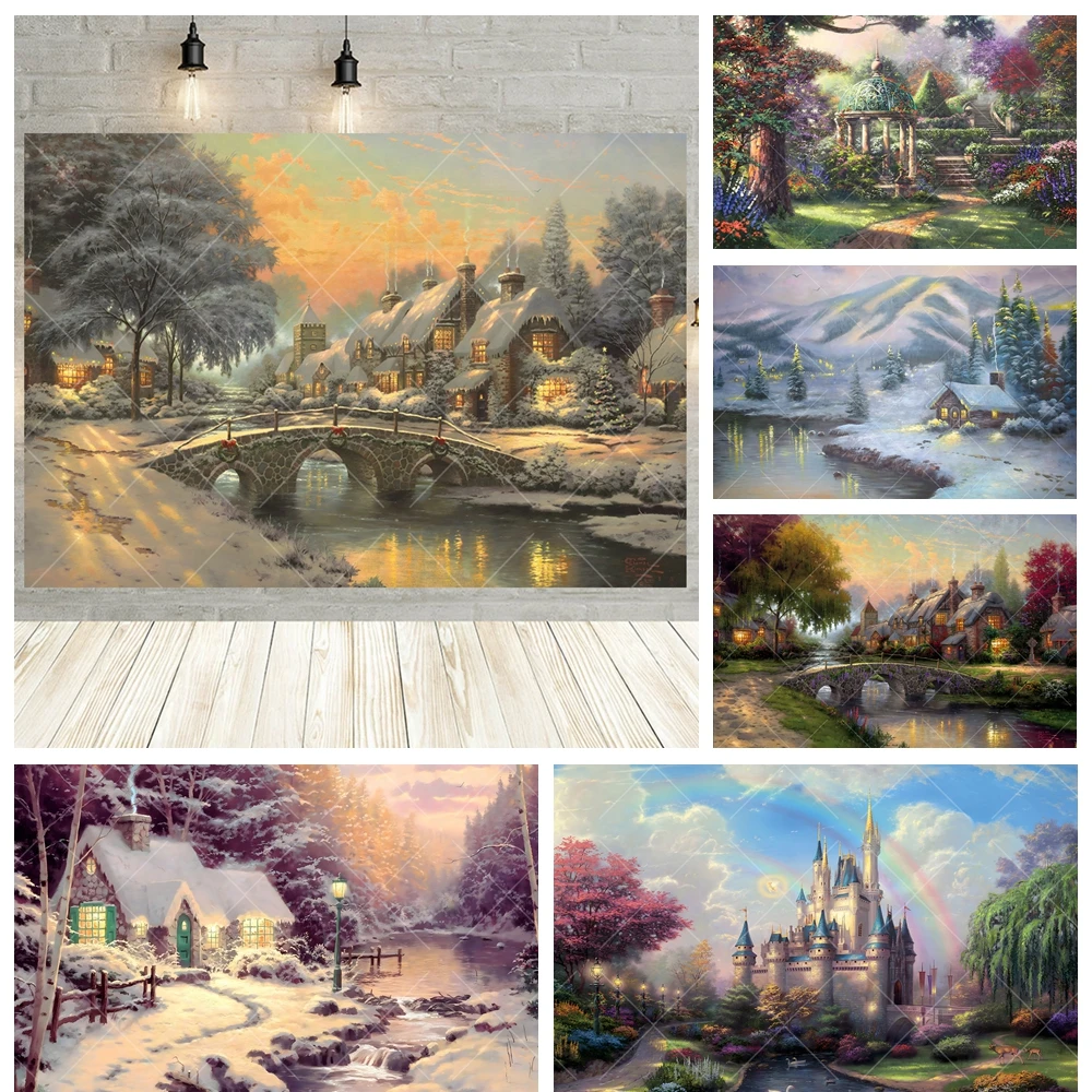 European Pastoral Landscape Background Custom Ink Painting Scenery Decor Banner Portrait Photography Backdrop Photo Studio Props