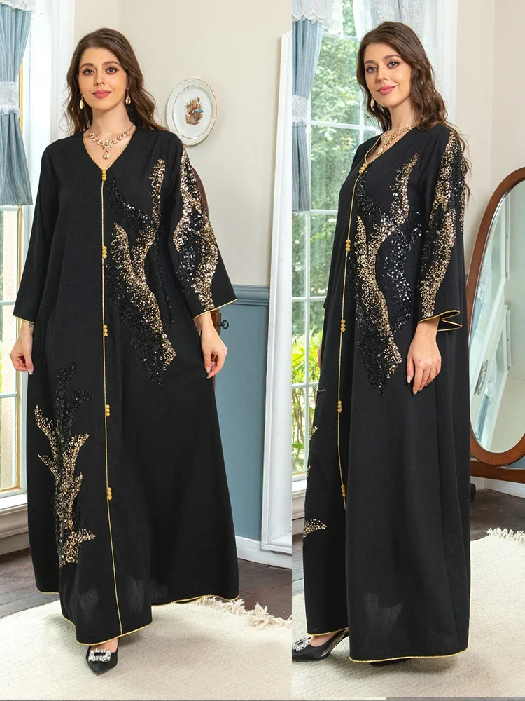 Ramadan Turkije Moslim Jurk Vrouwen Abaya Marokkaanse Kaftan Islamitische Kleding India Pailletten Djellaba Dubai Party Vestidos Eid