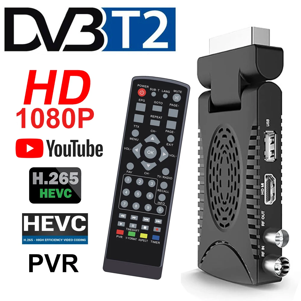 Mini DVB-T2 péritel HD numérique DVB T2 Espagne TDT Europe récepteur TV débarHEVC 265 1080p HD décodeur Eaf décodeur