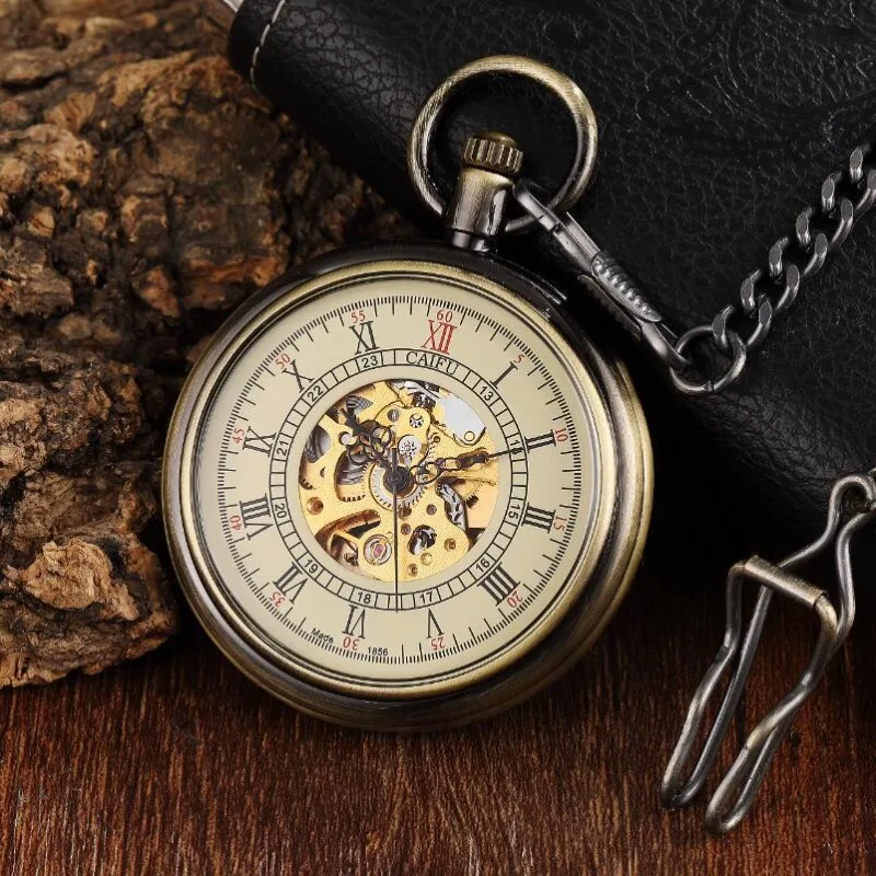 Retro fashion manual mechanical pocket watch with smooth mesh pattern mechanical large pocket watch