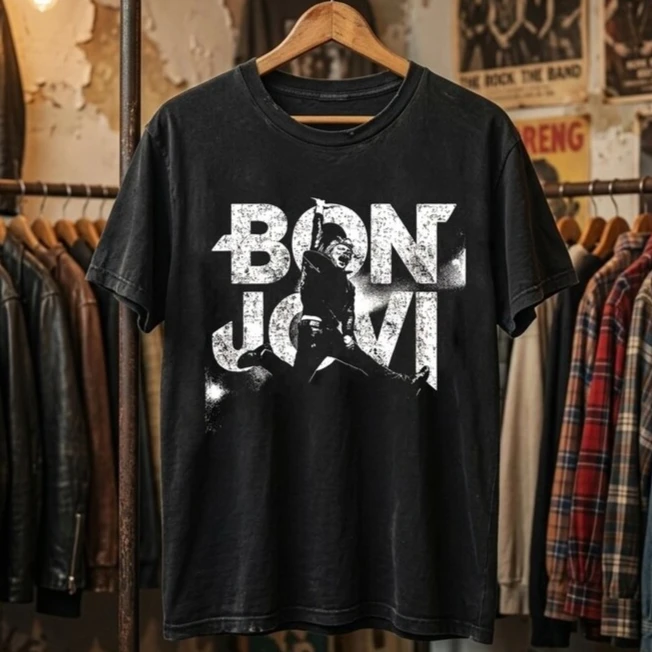 Summer Hot Sale Bon Jovi Shirt Vintage Rock Band Tee 80s Hair Metal Graphic T-shirt Y2K Unisex Harajuku Hip Hop Punk T-shirt