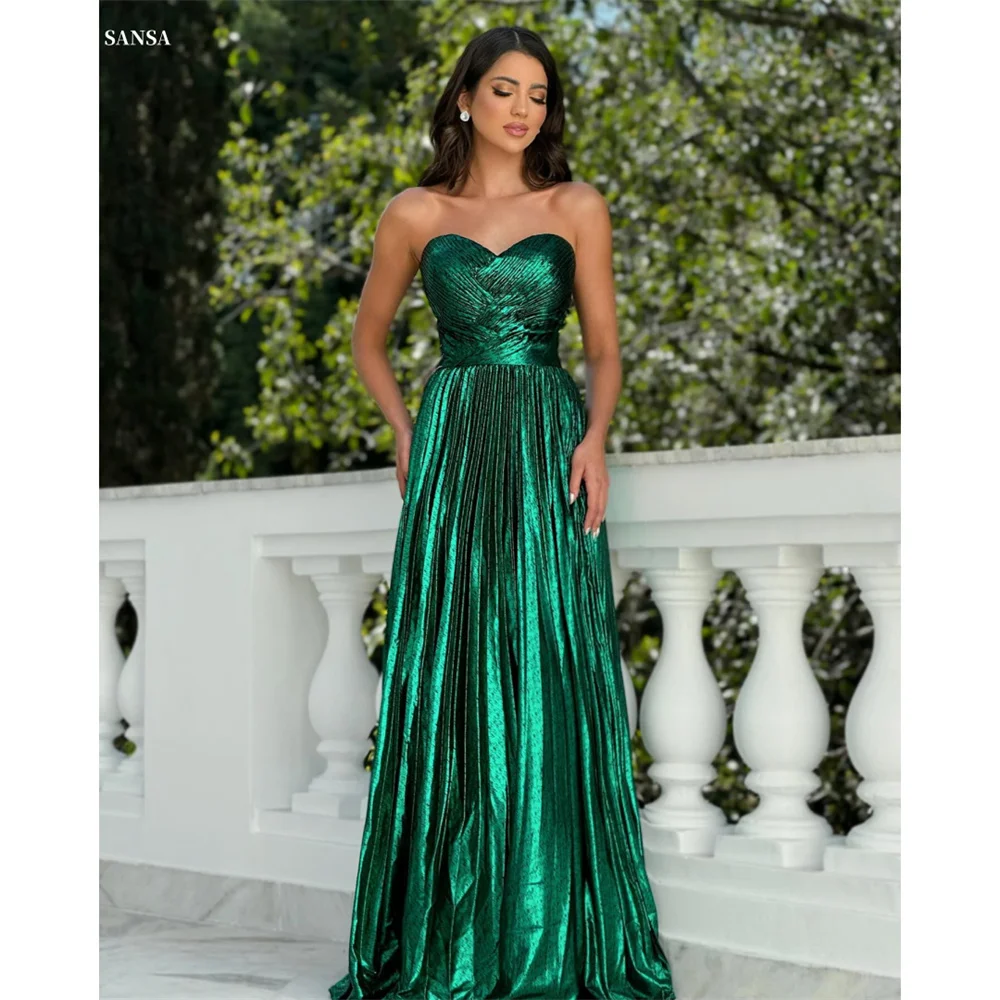 Sansa Green Heart Shaped Neckline A-Line Prom Dress Side High Split Customized Party Dress Ankle-Length pleats Evening Dresses