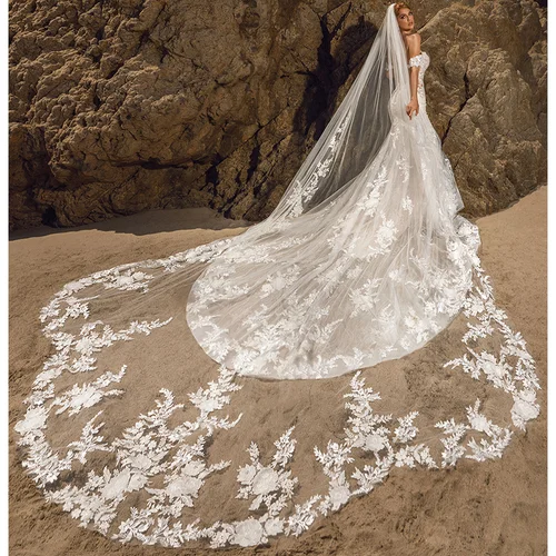 Velo de novia Vintage blanco marfil, velo de novia real de tul suave de 3M de largo con peine, velo de encaje de lentejuelas ostentosas, accesorios de boda