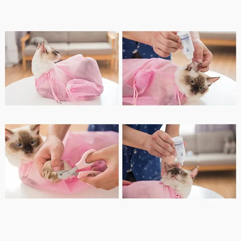 Mesh Cat Grooming Bathing Bag Adjustable Cats Washing Bags For Pet Nail Trimming Injecting Anti Scratch Bite Restraint