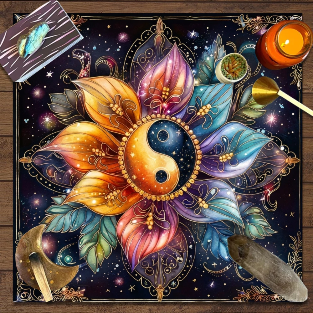 Yin Yang Balance Cosmic Mandala Cloth Table Runner Spiritual Energy Decor for Yoga Meditation Home Altars