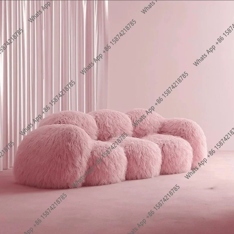 N67 Relax 3 Seater Sofa Stretch Living Room Unusual Modern Couch Pink Lazy Designer Curved Ergonomic Canape Salon Home Furnitu