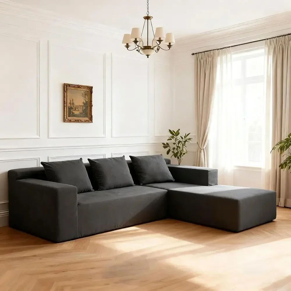 Modern L-Shaped Sectional Sofa with Deep Seating, Minimalist Style, Living Room Furniture, Ready to Use, Grey
