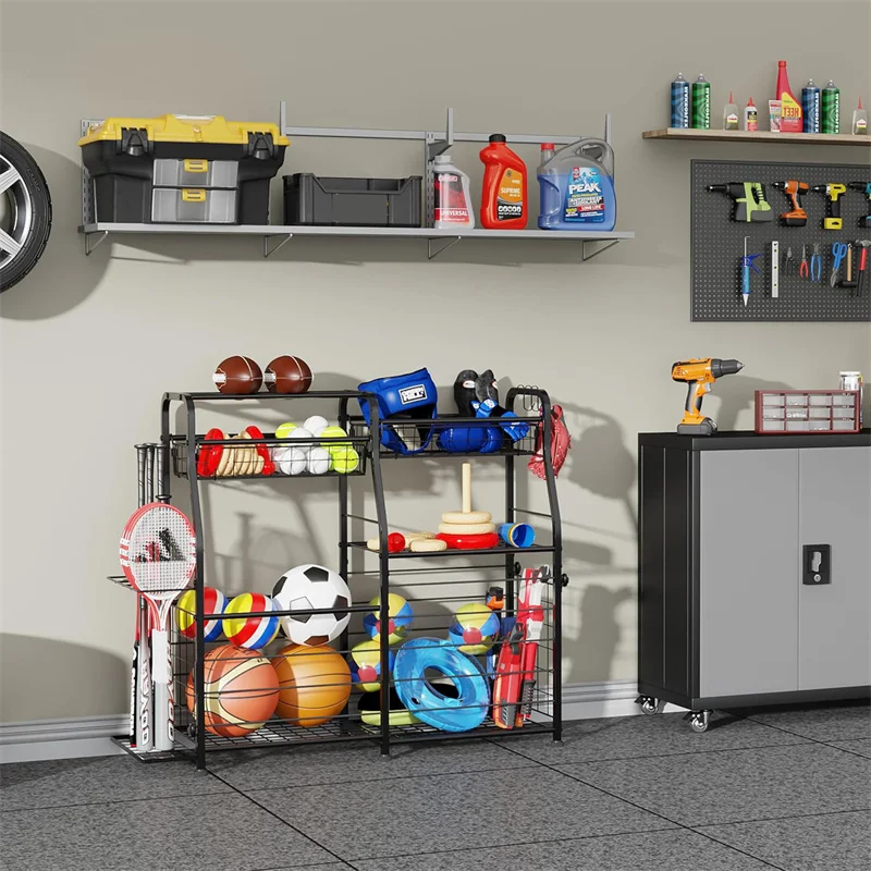 Portaoggetti per palline Sistema organizzatore per garage Palloni da basket per interni ed esterni Palloni da calcio Pallavolo Garage Organizzatore di attrezzature sportive