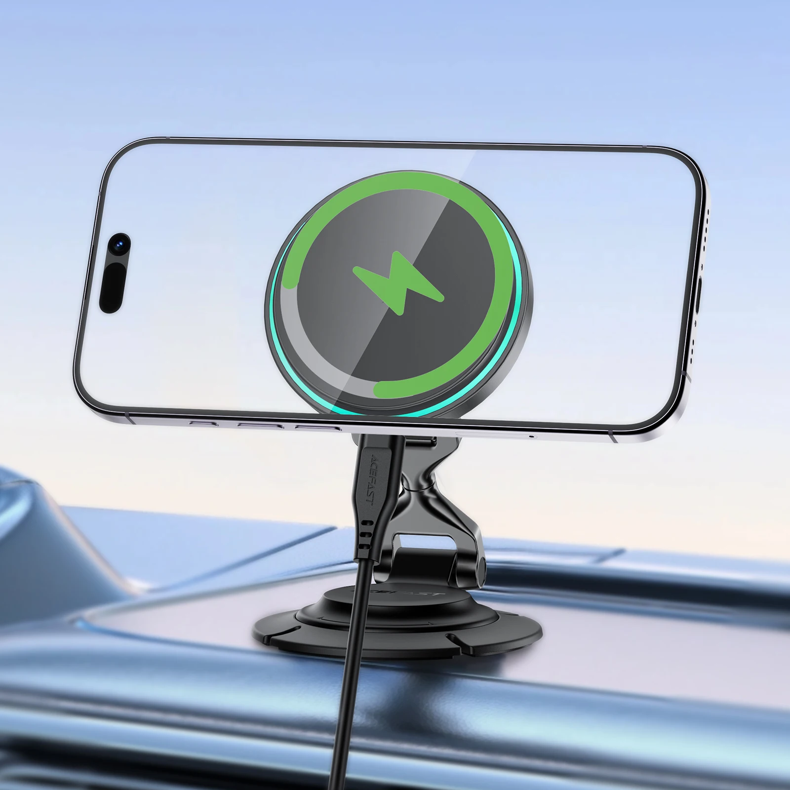 ACEFAST 15W Magnetic Wireless Charging In Car For iPhone 17/16/15 Pro Max Foldable Wireless Charger With LED Light Fast Charging
