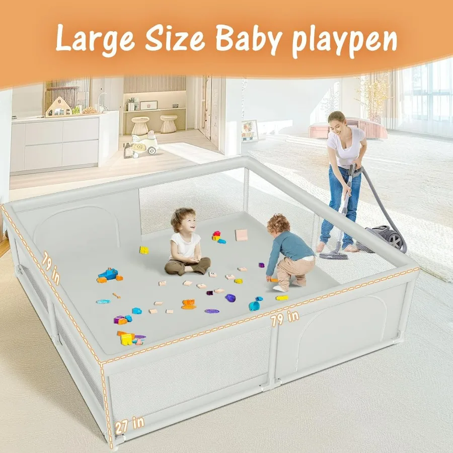 Box per bambini extra large da 79x79 pollici per uso interno ed esterno con cancelli con cerniera Pannelli in rete traspirante e base antiscivolo Ideale