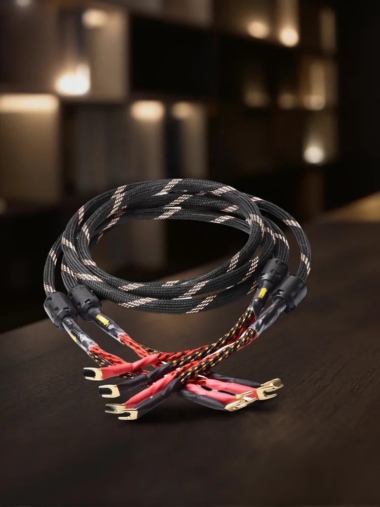 Jeden kabel głośnikowy HiFi, rdzeń 6N OFC o wysokiej czystości, z wtykami bananowymi i wtykami Y złoconymi 24K, kabel HiFi do głośników i wzmacniaczy. — zdjęcie produktu 7