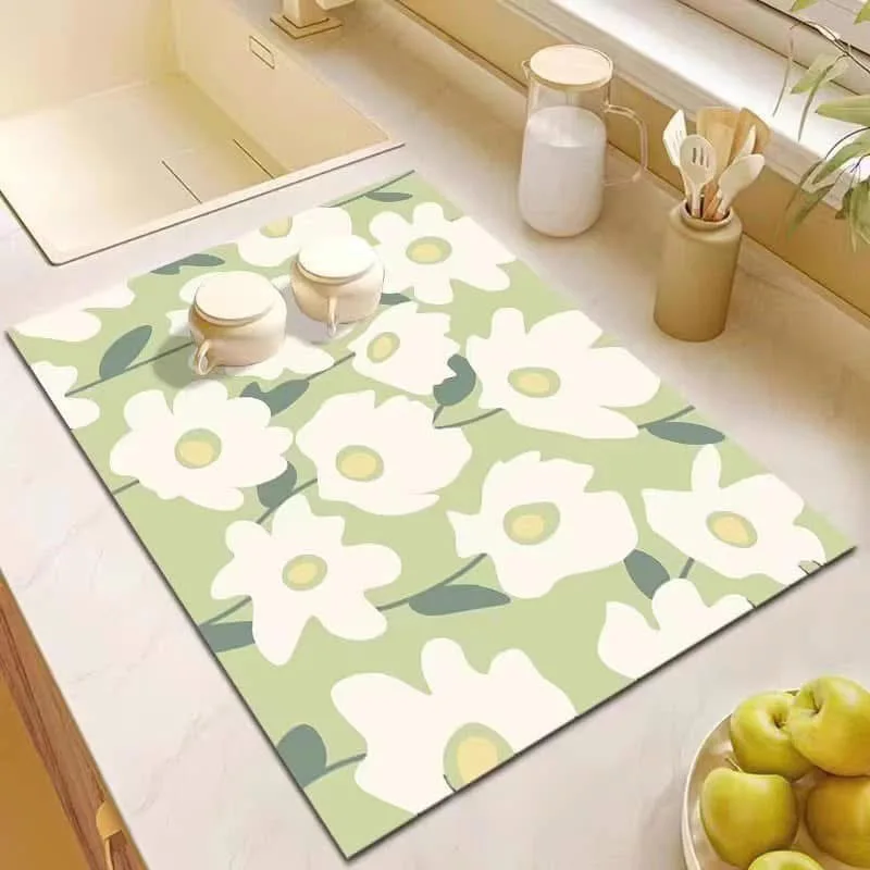 VIKAMA Cute Cartoon Drying Mat for Kitchen Sink, Super Absorbent Quick Dry Mat, Heat Resistant Placemat Dining Table