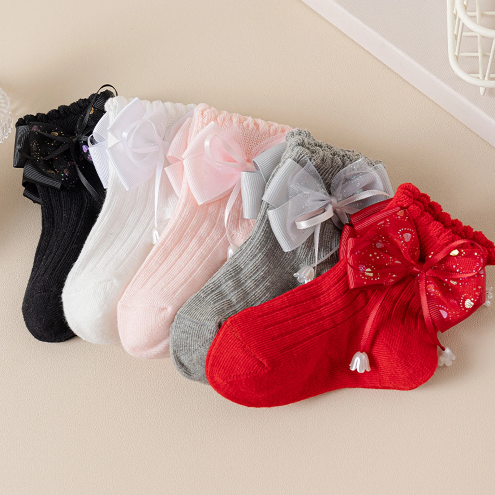 1-7Years Little Girls Bow Ribbed Ankle Socks Cute Comfortable Soft Toddler Infant Crew Socks for Daily Life
