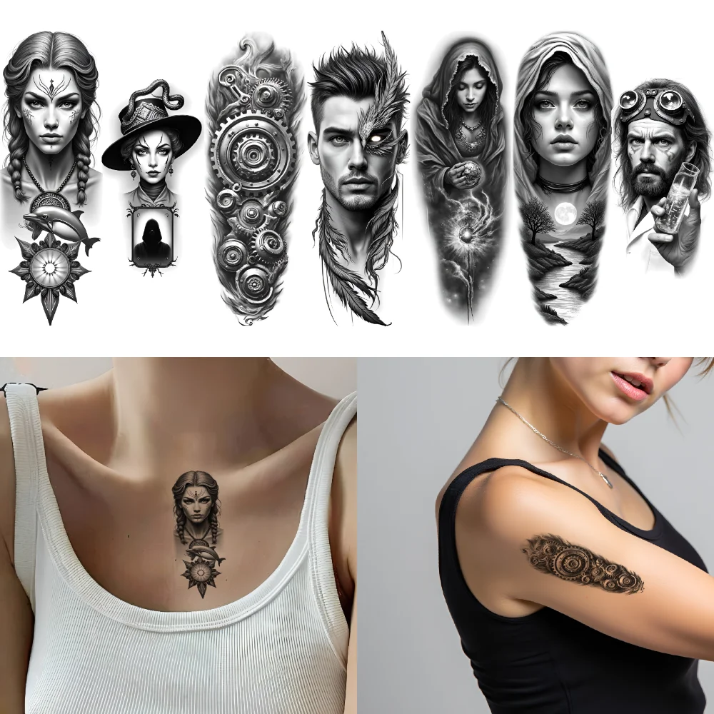 

12pcs Temporary Tattoo Sun Waterproof Long-lasting Body Stickers Cat Pharaoh Realistic Temporary Tattoos Wolf For Adult